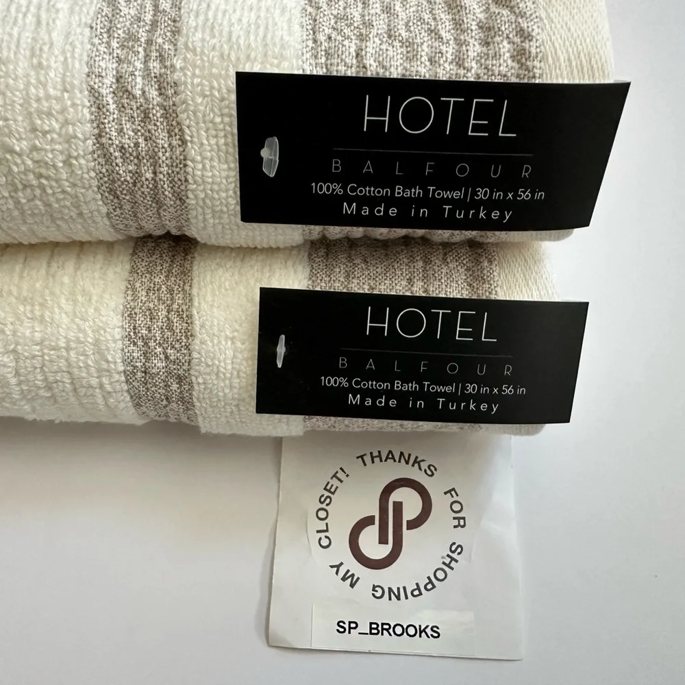 🎁Hotel Balfour 4PC Bath Towel Set - Cotton - CRMLTBG - Cream & Heather Taupe